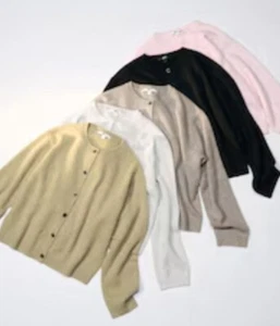 Cárdigan corto UNIQLO: C cachemir 100 % cuello redondo para mujer relax suave talla japonesa - Imagen 1 de 3