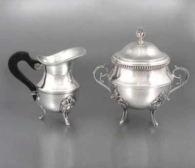 Antique French Ercuis Silver Plate Cream Pitcher and Sugar Bowl, 1872 - Image 1 of 4