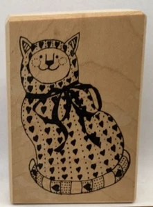 Stampa Barbara Cat kitty feline doll Heart Pajamas bow wood mounted rubber stamp - Bild 1 von 4