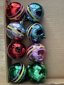 Lot Of (8) Vintage “Bradford”Hard Plastic Stripe Christmas Ball Ornament & 2 Ex - Picture 1 of 6