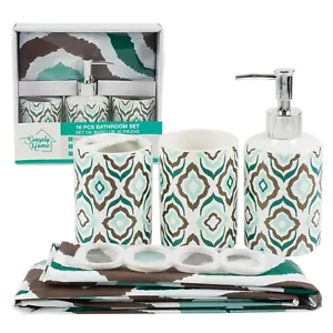 Bathroom Set Multi Color Design Toothbrush Holder Soap Dispenser Shower Curtain - Picture 1 of 3