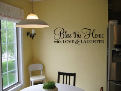 BLESS THIS HOME WITH LOVE & LAUGHTER HOME WALL QUOTE DECAL VINYL WORDS STICKER - Image 1 of 2
