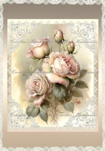 Romanric Shabby Chic Pink Roses Designer Cotton Fabric Quilt Block Multi-size - Picture 1 of 1