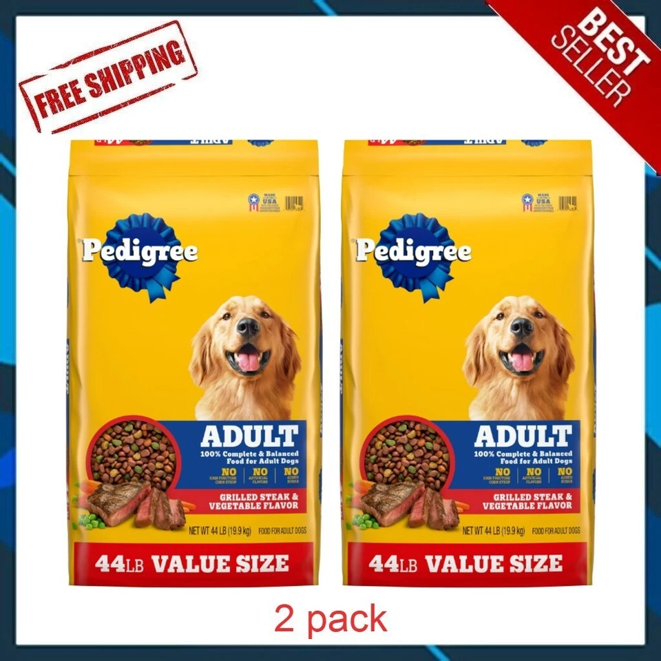 2 PACK Pedigree Complete Nutrition Grilled Steak & Vegetable Dry Dog Food, 44 lb - Image 1 of 4