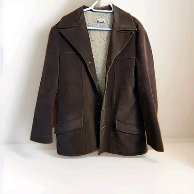 Vintage Faux Suede Sherpa Lined Chore Coat LARGE Barn Jacket USA MADE  - Image 1 of 4