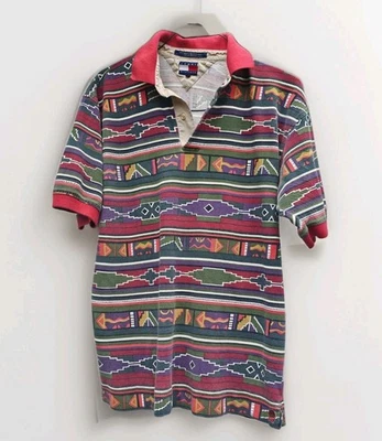 Vtg 90s Tommy Hilfiger Short Sleeve Polo  Mens Sz L Aztec Collar Shirt Crest - Image 1 of 4