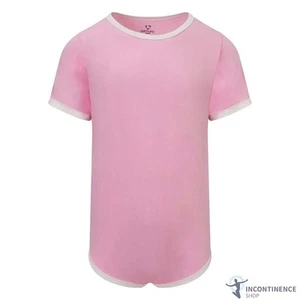 Drylife Adult Short-Sleeved Cotton Bodysuit with Crotch Snaps - Pink - 2XL - Picture 1 of 3