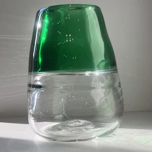 Vintage MCM Murano Sommerso Art Glass Vase Emerald Green & Clear, Mouth-Blown 8” - Picture 1 of 23
