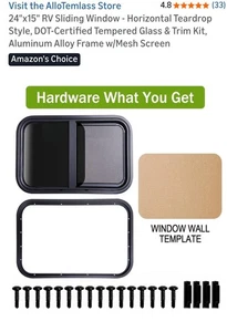 Casa rodante cámper ventana 24" ancho x 15" alto deslizador horizontal vidrio templado con pantalla - Imagen 1 de 3