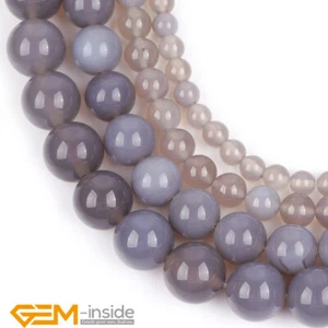 Natural Grey Agate Onyx Gemstones Round Loose Beads For Jewellery Making 15" AU - Foto 1 di 52