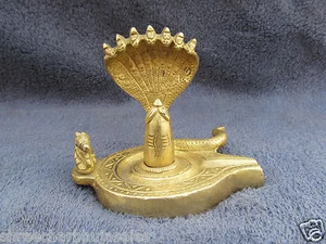 Vintage Solid Brass Tribal God Shiva Lingam Shivling 7 face Snake Statue Figure - Picture 1 of 10