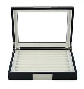 Elegant Black Wooden Cufflink Display Box Ring Tie Clip Storage Case Organizer f - Picture 1 of 4