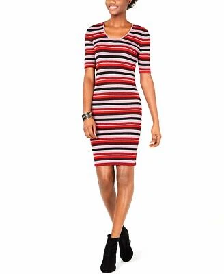 Precio de venta sugerido por el fabricante $90 Vestido Suéter Bar III Rayas Metálicas ROJO CENIZA Talla Pequeña Foto 1 de 2