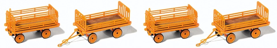 Preiser 17128 HO Orange Electric Baggage Cart Trailer Kit (Set of 4)