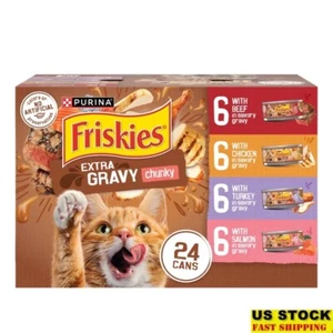 Extra Chunky Gravy Variety Pack Wet Cat Food 24 Cans Chicken Beef Salmon Turkey - Picture 1 of 9