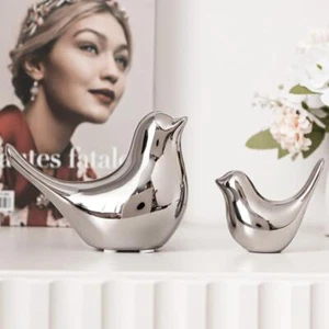 Modernas estatuillas simples de lujo plateadas de cerámica para pájaros accesorios de decoración del hogar - Imagen 1 de 30