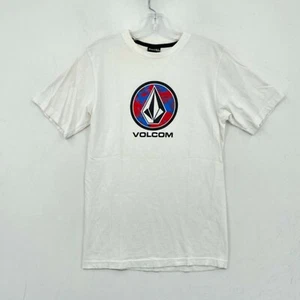 Volcom T-Shirt Mens Small White Short Sleeve Blue Red Graphic Print Cotton Skate - Picture 1 of 8