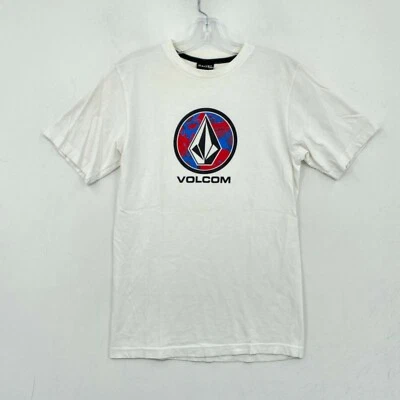 Volcom T-Shirt Mens Small White Short Sleeve Blue Red Graphic Print Cotton Skate - Image 1 of 4