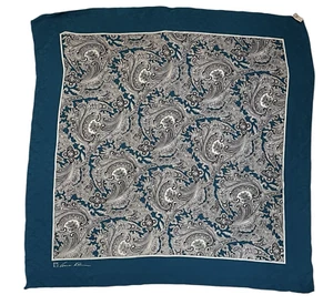 Vintage Anne Klein Silk Scarf Teal Paisley Signed Cottage Grandma 30in Japan - Picture 1 of 5