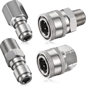 Hotop 2 Sets NPT 3/8 Inch Stainless Steel Male and Female Quick Connector Kit - Picture 1 of 11