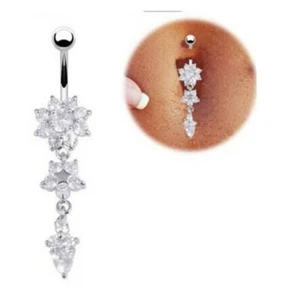Flower Belly Button Bar Barbell Drop Dangle Body Piercing Navel Ring Bars Gift - Picture 1 of 4