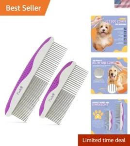 Grooming Essentials: 2 Stainless Steel Combs for Dogs & Cats - Purple Design - Picture 1 of 11