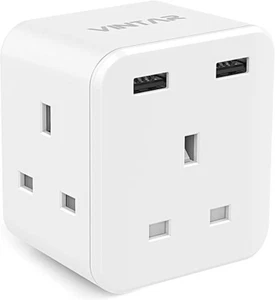 3 Way Cube Extension Plug Adapter with 2 USB Ports UK Wall Power Travel Socket - Picture 1 of 7