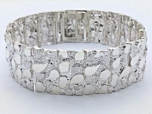 925 Sterling Silver Solid Nugget Bracelet 9" 21mm 57 grams - Picture 1 of 12