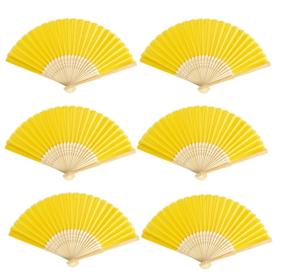 Pacote com 6 ventiladores dobráveis portáteis de papel e bambu Thy Collectibles - Cor sólida - Imagem 1 de 4