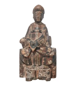 China, Antique Wood Carving Ming Statue Figure Emperor / Deity Statue - Picture 1 of 9