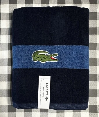全新带标签 - Lacoste 海军蓝浴巾 100% 棉 30 英寸 x 52 英寸鳄鱼标志 — 第 1/4 张图片