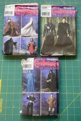 Lote de 3 padrões de costura simplicidade fantasia de Halloween teatro homens e mulheres sem cortes - Imagem 1 de 4