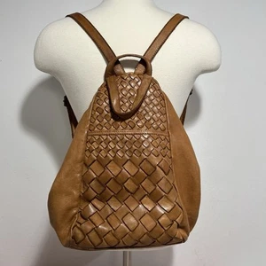 Mochila de Cuero Tejida Envejecida Cartera Bolso Boho Festival Mediano Coñac - Imagen 1 de 14