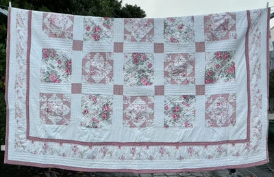 American Quilt Single Bedspread Throw 100% Cotton Pink & Cream Mix Handmade - Image 1 of 4