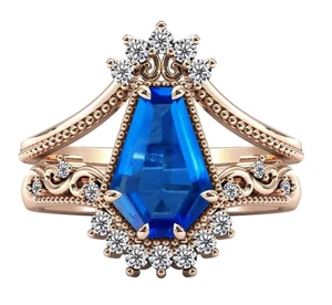 1.5 Ct 11x7 mm Unique Coffin Cut Blue Sapphire Wedding Signet Ring for Women - Picture 1 of 7