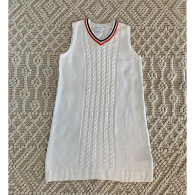 Brooks Brothers Fleece Girls Knit Sweater V Neck Dress Red Blue Patriotic Large - Image 1 of 4