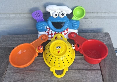 VTG 2000 Fisher Price Sesame Street Cookie Monster Bathtub Toy Pots & Pans Set  - image 1 of 4