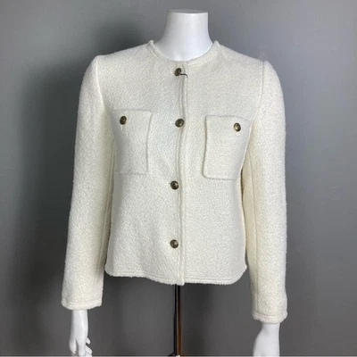 Chaqueta Massimo Dutti Boucle XS NUEVA CON ETIQUETAS Blanco Crema Latón Botón Minimalista Academia Foto 1 de 4