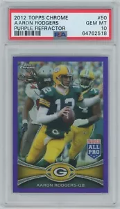 2012 Topps cromo púrpura refractor #50 Aaron Rodgers Packers /499 PSA 10 - Imagen 1 de 2