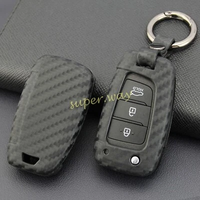 For Hyundai Carbon Fiber Flip Key Fob Case Cover Tucson Santa Fe Sonata Keychain - image 1 of 4