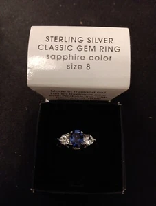 Avon Sterling Silver Classic Gem Ring Sapphire Color Crystal Size 8 - Picture 1 of 2