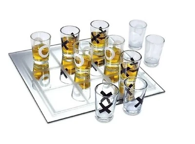 Tic Tac Toe Shot Glass Juego de Beber 10" Tablero de Vidrio 9 Vasos, Fiesta Divertido Regalo Foto 1 de 4