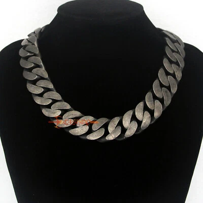 Brazalete Collar Pesado Retro Cadena Hombre Bordillo Eslabón Cubano Gunmetal Acero Inoxidable Foto 1 de 4