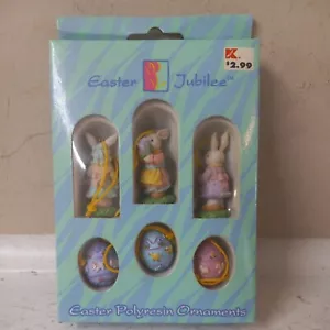 Easter Jubilee Polyresin Ornaments Set of 6 Bunnies Eggs Spring Miniature - Picture 1 of 6
