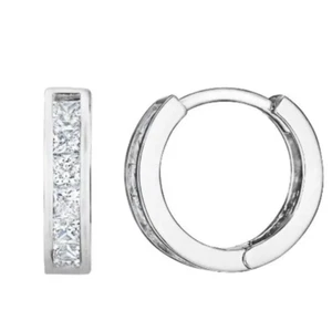 ADIRFINE 14K Solid White Gold Square Cubic Zirconia Huggie Hoop Earrings - Imagen 1 de 10