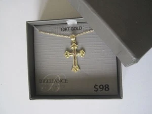 BRILLIANCE 10 KT Yellow Gold Shiny Cross 18" Chain - Picture 1 of 4