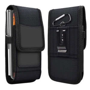 Men's Cell Phone Holster Waist Bag Belt Clip Wallet Card Slot Nylon+Leather Case - Picture 1 of 11