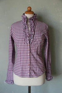 Almsach Bluse Trachtenbluse kariert Schnürung Rüschen weiss rot blau Gr. 36 S - Bild 1 von 3