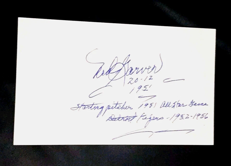 NED GARVER P BROWNS TIGERS AUTOGRAPHED SIGNED INDEX CARD 3X5 ADDED MANY STATS D - Image 1 of 1