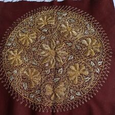Decorative Vintage Indian Gold Thread Embroidery Wool Square Textile Base.